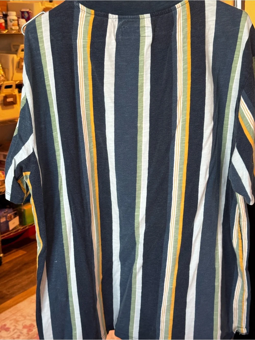 Vintage Guess Navy, White, Green, & Yellow Striped Tee - Picture 3 of 4
